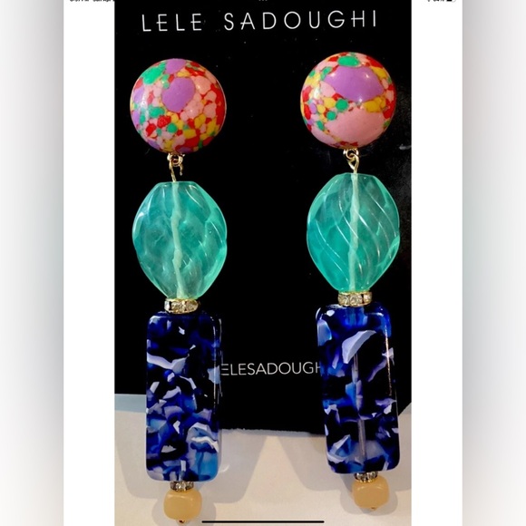 Lele Sadoughi Jewelry - 🆕 LELE SADOUGHI STONE STACKED SIGNED PIERCED EARRINGS-NEW ON CARD W POUCH!